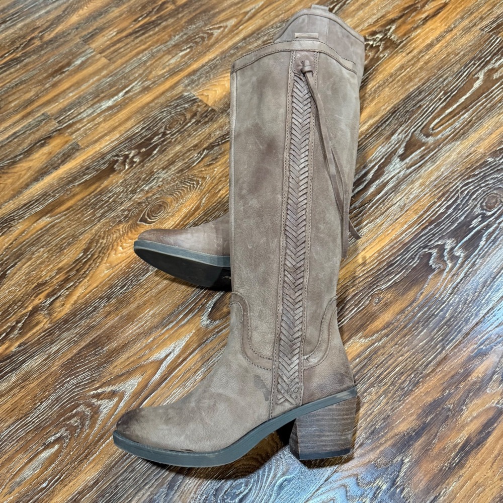 Nine West Vintage America Brown Leather Braided Tassel Tall Boots Women's Size 8